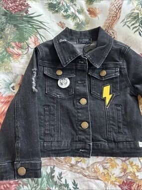 ⭐️NWT!⭐️Wee Monster Denim Jean Jacket Sz 2T w MEASUREMENTS Black w Appliqués